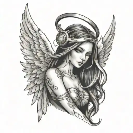 M With Halo And Angel Wings Provocative Girl