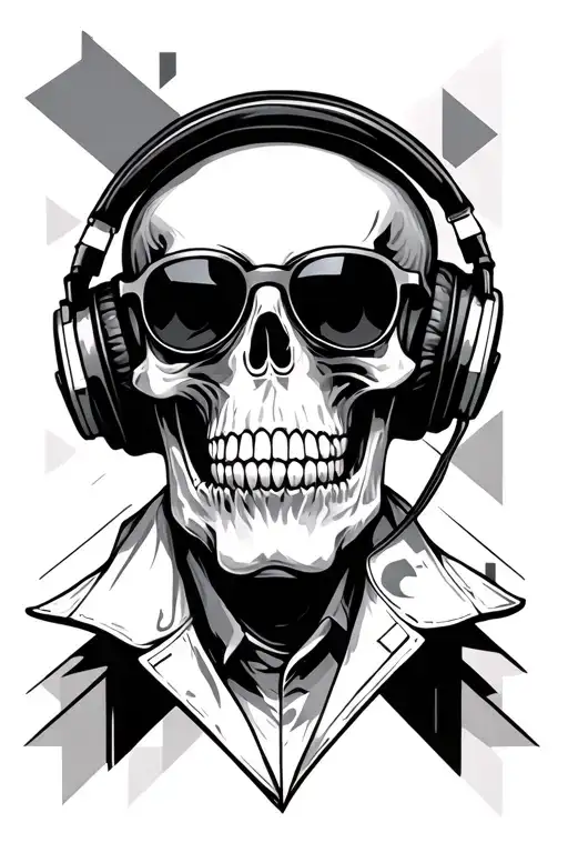 Fantasy Skull Wearing Headphones Sunglasses In A Geometric Background