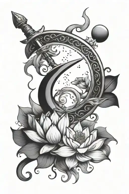Sword Crescent Moon And Lotus Flower