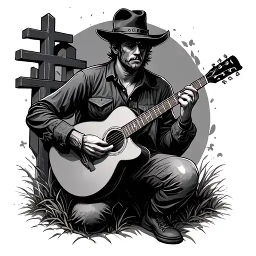 Eddie Kneeling In The Cemetery With Guitar