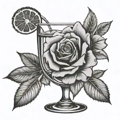 Margarita Glass With Rose Growing