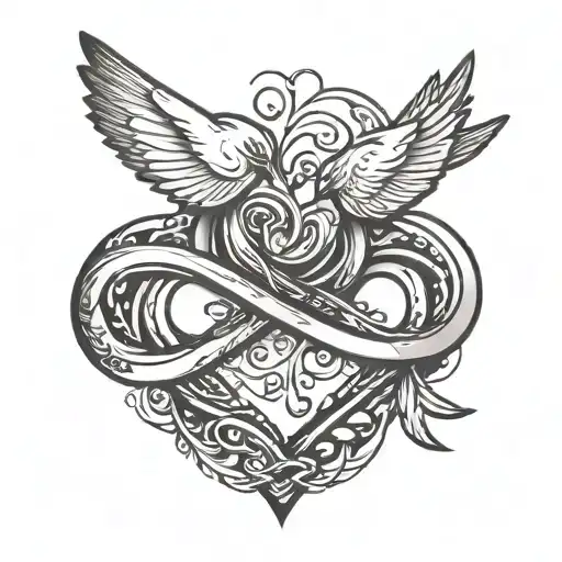 Simple Infinity Symbol Heart With 2 Small Simple Birds Flying