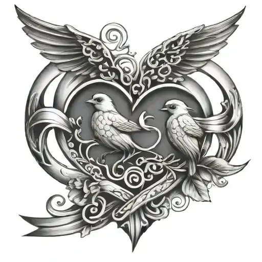 Infinity Symbol Heart With 2 Small Birds Flying Away