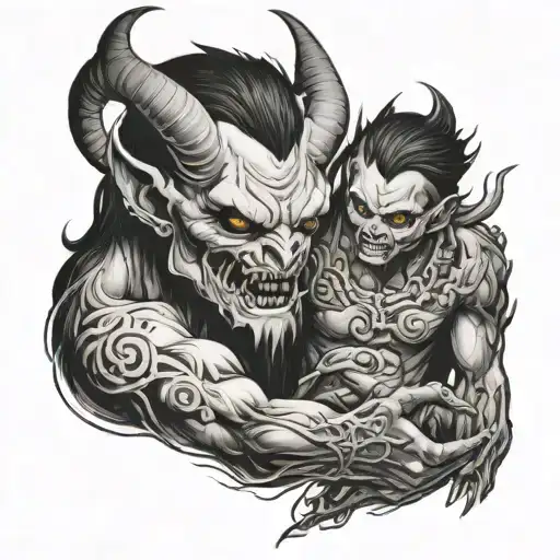 Phenoix Figting While Demon Holding