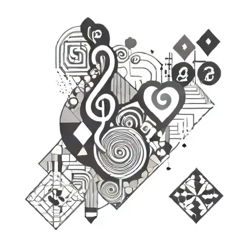 An Abstract Design Inspired By 'I Love Lucy' Featuring Geometric Shapes And Musical Symbols