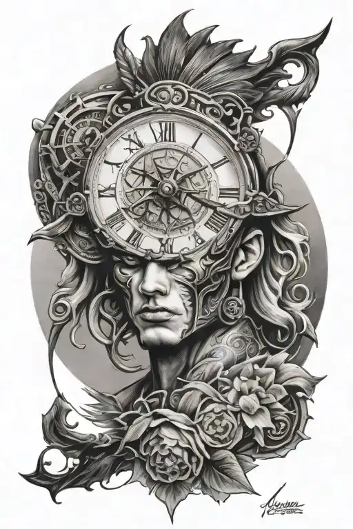 Warrior Tattoo With Clock Face