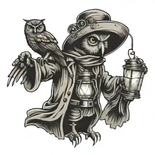Owl And Plague Doctor Holding A Lantern