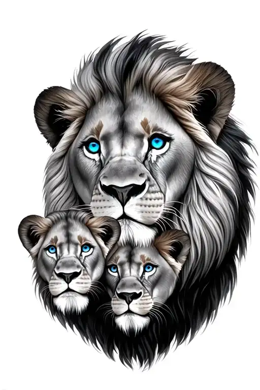 Lion Family With Blue Eyes