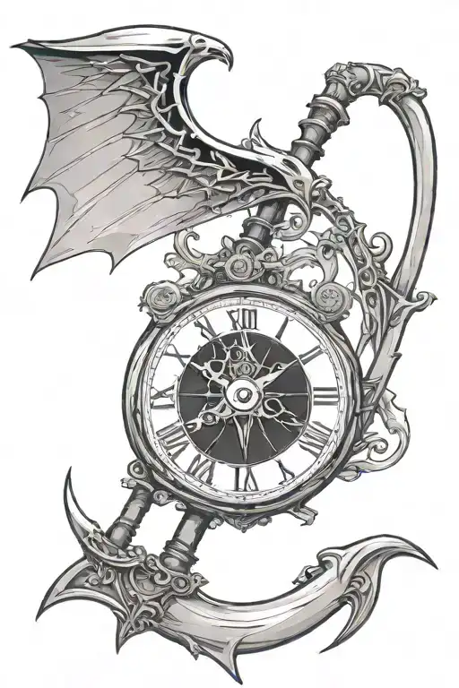 Scythe With A Clock Representing Death