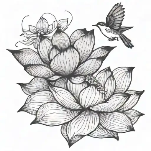 Lotus Flower With Flying Birds