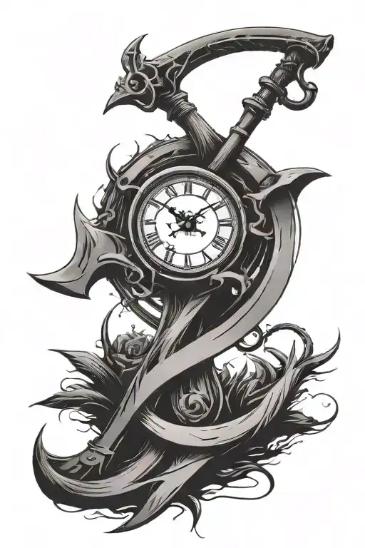 Scythe With A Clock Clean Bold Lines