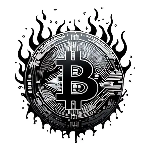 Bitcoin In A Globe With Circuit Board Patterns And Flames