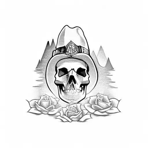 A Tequila Bottle With A Skull Label And A Mountain Landscape Inside