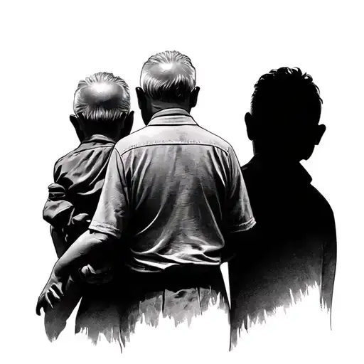 Shadow From Behind Of Two Grandfathers Carrying Their Grandson Between Their Shoulders