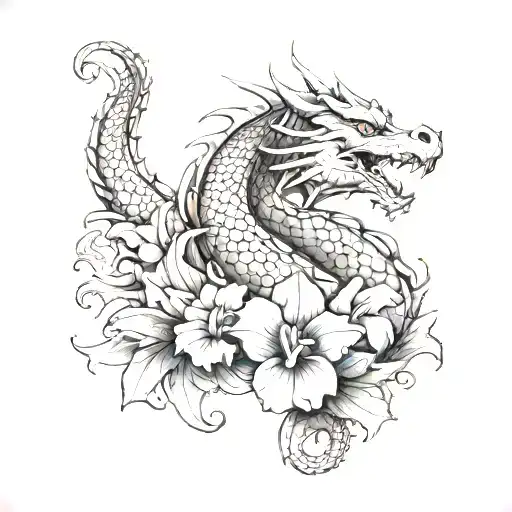 Dragon With Violet Flower