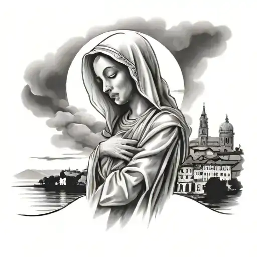 A Peaceful Scene Of Mama Mary Overlooking A Cityscape