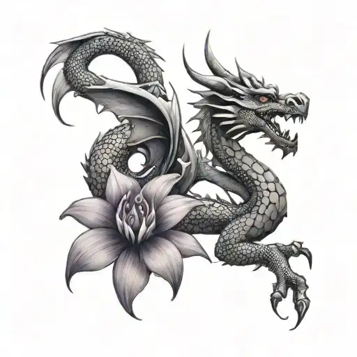Dragon With Violet Flower Simple