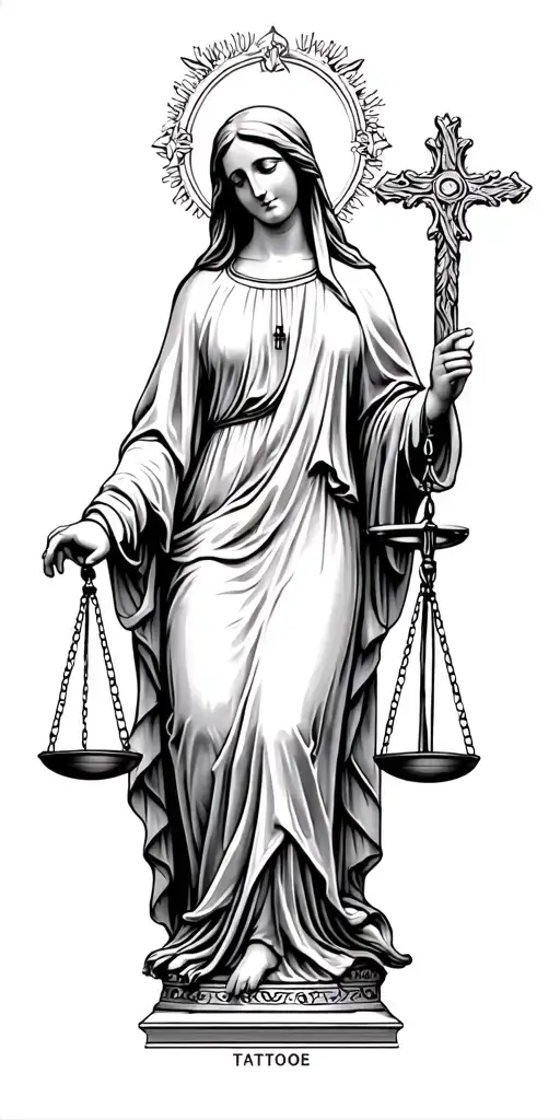 Mother Mary Holding A Scale Balanced