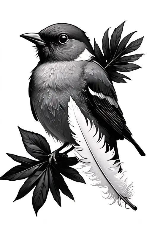 Robin Holding A White Feather