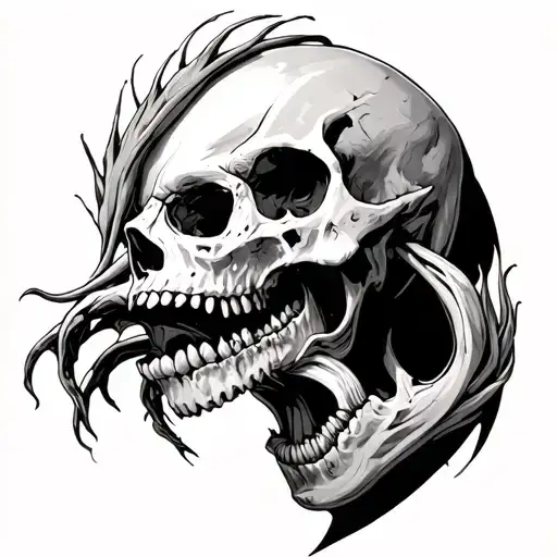 Hyne Gnawing On Human Skull