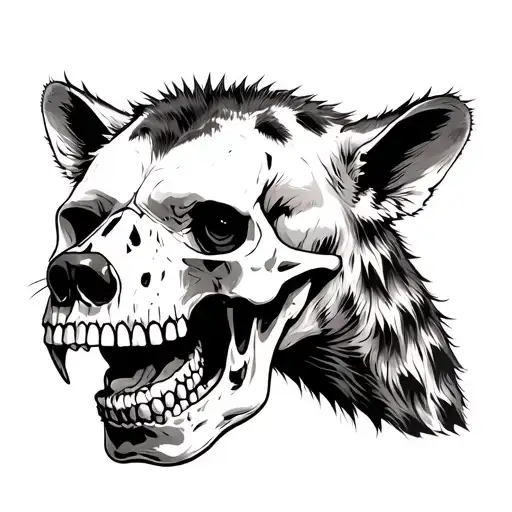 Hyena Gnawing On Human Skull