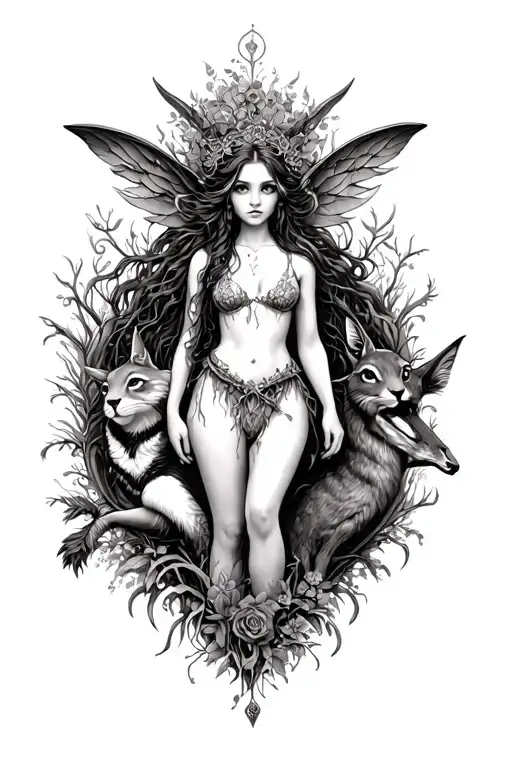 A Mystical Forest Nymph Surrounded By Woodland Creatures And Elements Of Irish Folklore