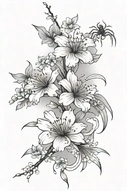 Clouds With Cherry Blossom And Spider Lily