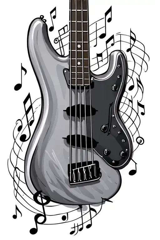 Bass Guitar With Musical Notes And Bass Clef