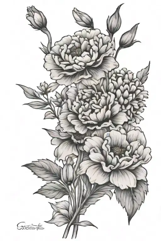 Carnation And Daisy Fine Line