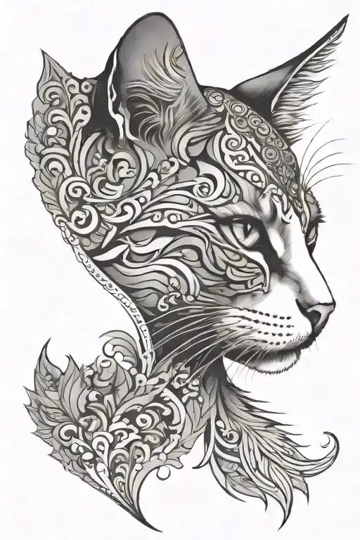 A Cat Profile With Ornament Replacing His Fur