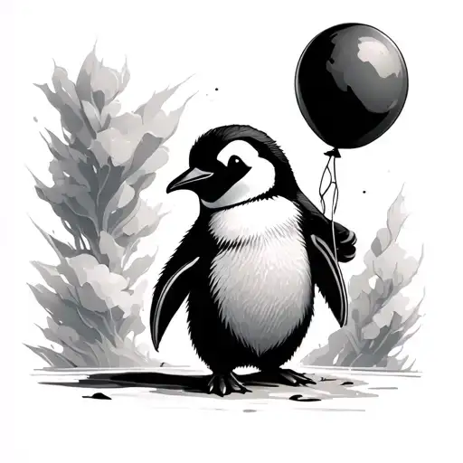 Penguin Holding A Balloon