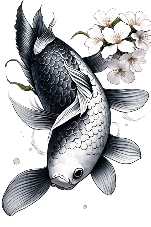 Koi Fish And Cherry Blossoms