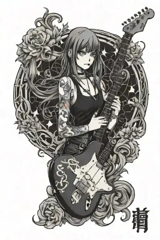 Gothic Anime Girl Playing Fender Stratocaster
