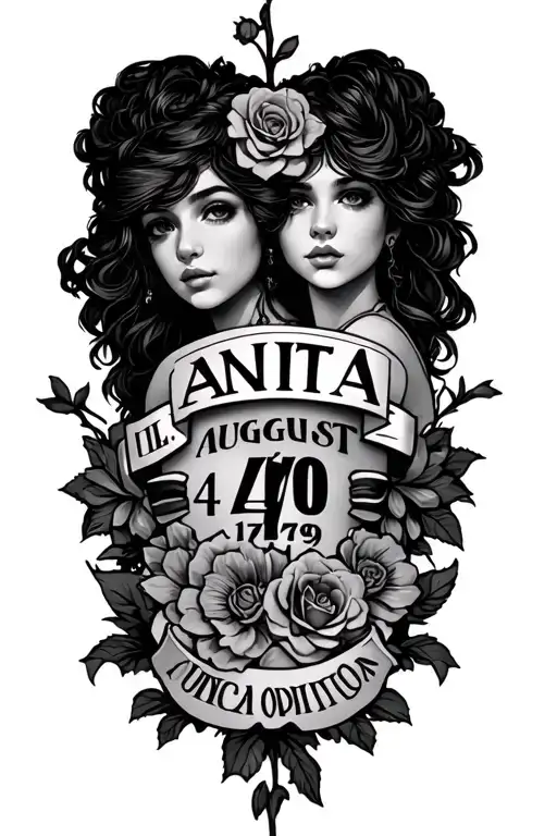 Roman Numerlas Tattoo Saying Anita In The Middle With Her Birth Date Being August 4Th 1979