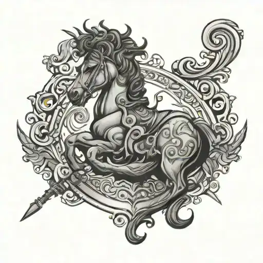 Western Theme Stomach Tattoo Design Combining Elements Of Greek