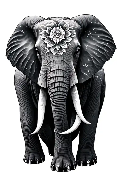 Floral Geometric Elephant With Constellation