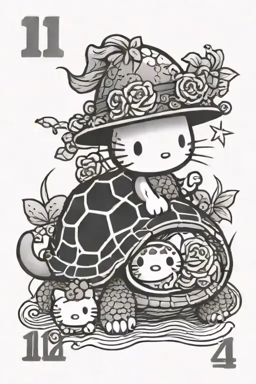 Hello Kitty With Turtle And The Number 1111 Numbers