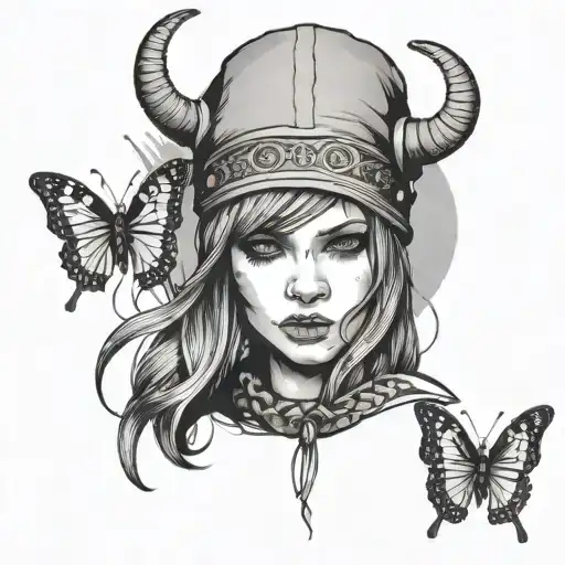Emo Viking Girl In Beanie With Butterfly On Hand