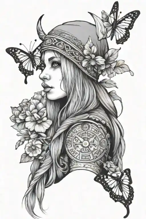Emo Viking Girl In Beanie With Butterfly On Hand