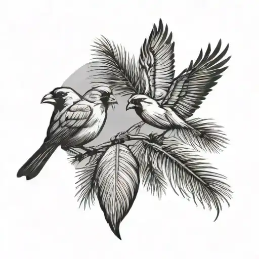 Flying Cardinal And Palm Tree