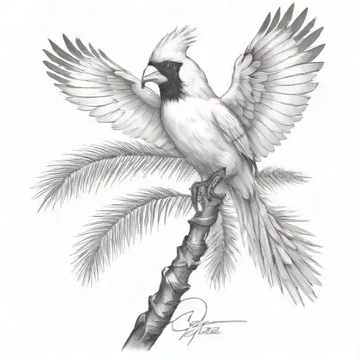 Flying Cardinal And Palm Tree