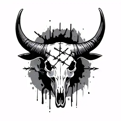 Longhorn Skull With Barbed Wire Wrapped