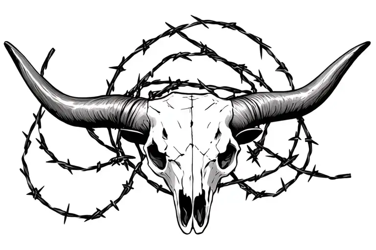 Longhorn Skull With Barbed Wire Wrapped Feminine