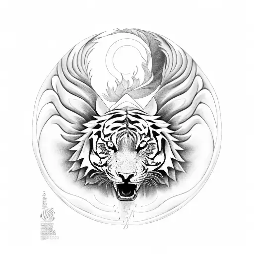 A Phoenix And Tiger Intertwining In A Yin And Yang Symbol