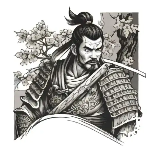Samurai With Japanese Cherry Tree