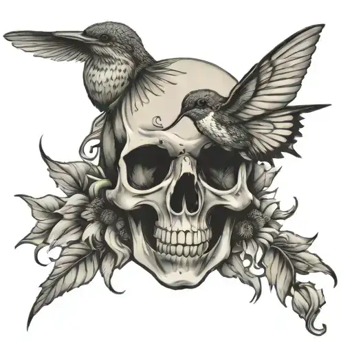 Hummingbirds Butterfly Sunflower Mirror Skull