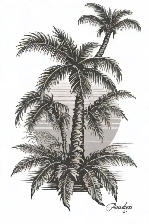 Palm Tree Trunk And Leaves Sunset