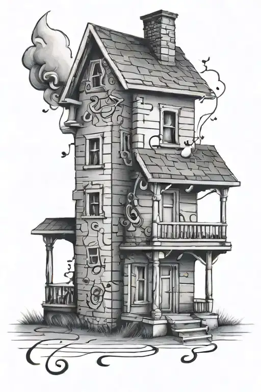 A House With Music Notes Coming Out Of The Chimney