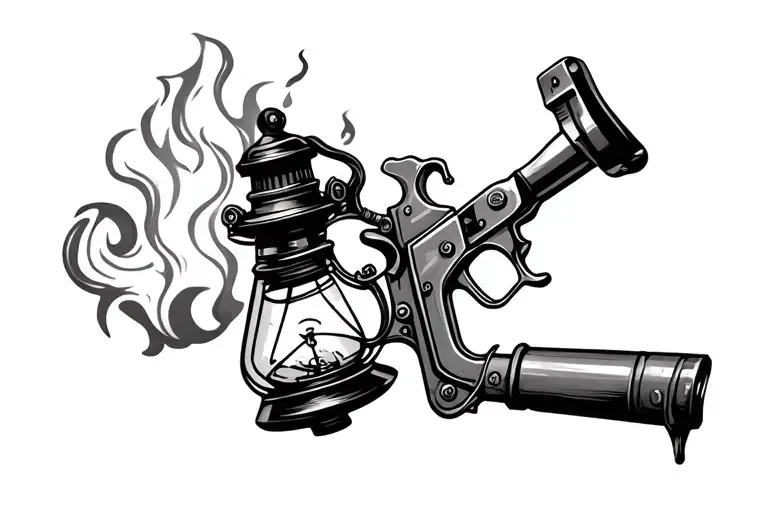 Gas Lamp With Fire & A Tattoo Gun