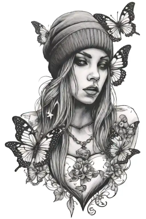 Emo Girl In Beanie With The Used Hanging Heart Necklace And Butterflies